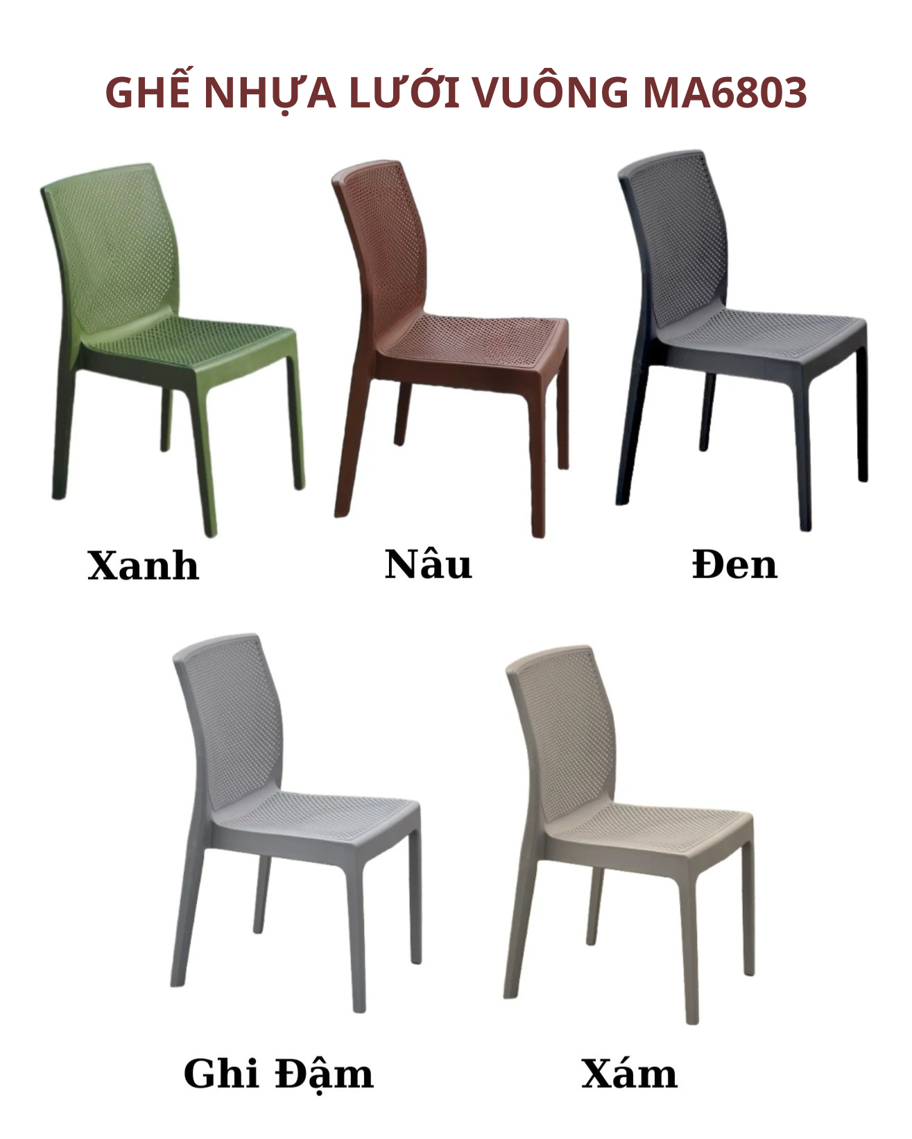 GHẾ NHỰA ĐÚC LƯỚI DÁNG VUÔNG MA6803 - Ảnh 2