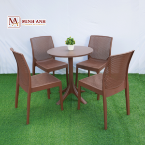 COMBO MAN103 – Bàn Nhựa Đúc Tròn MAN01 + 4 Ghế Nhựa Đúc Lưới Vuông MA6803 | Nội Thất Minh Anh