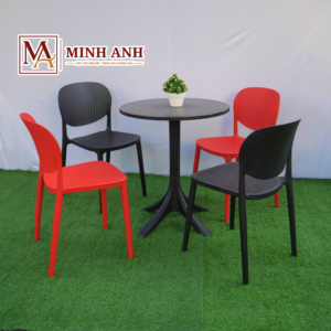 COMBO MAN101 (BÀN NHỰA TRÒN MAN01 + GHẾ NHỰA ĐÚC LỖ MA6801) – GIẢI PHÁP BÀN GHẾ NGOÀI TRỜI HIỆN ĐẠI, BỀN ĐẸP