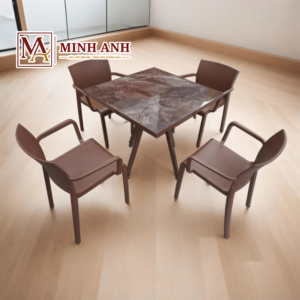 MAG02 BÀN VUÔNG MẶT GẠCH VÀ GHẾ NHỰA ĐÚC SÓNG MA6817