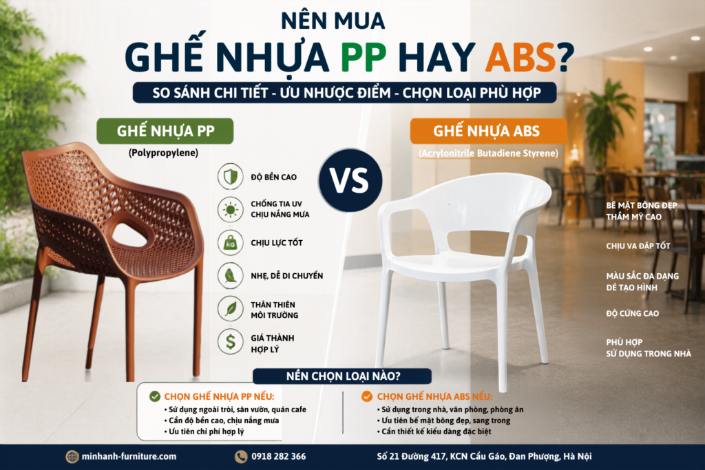 Nên Mua Ghế Nhựa PP Hay ABS? So Sánh Chi Tiết Để Chọn Đúng Loại Phù Hợp